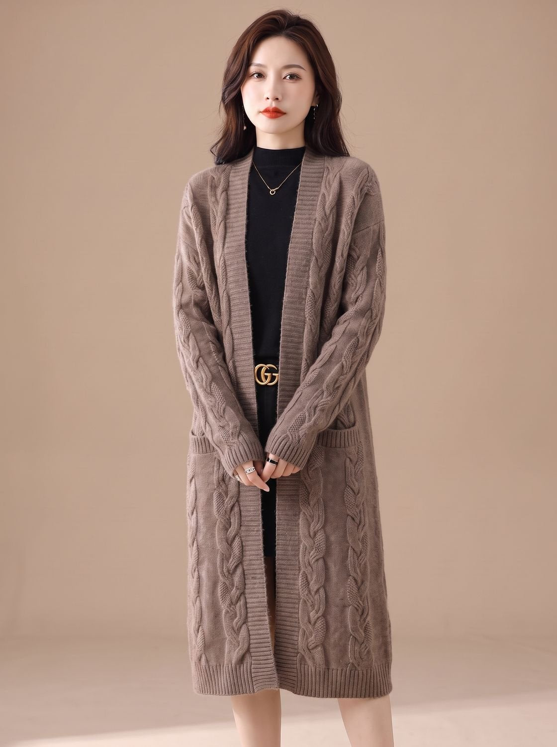 Sophia | Women's Oversized Open-Front Striped Long Knit Cardigan