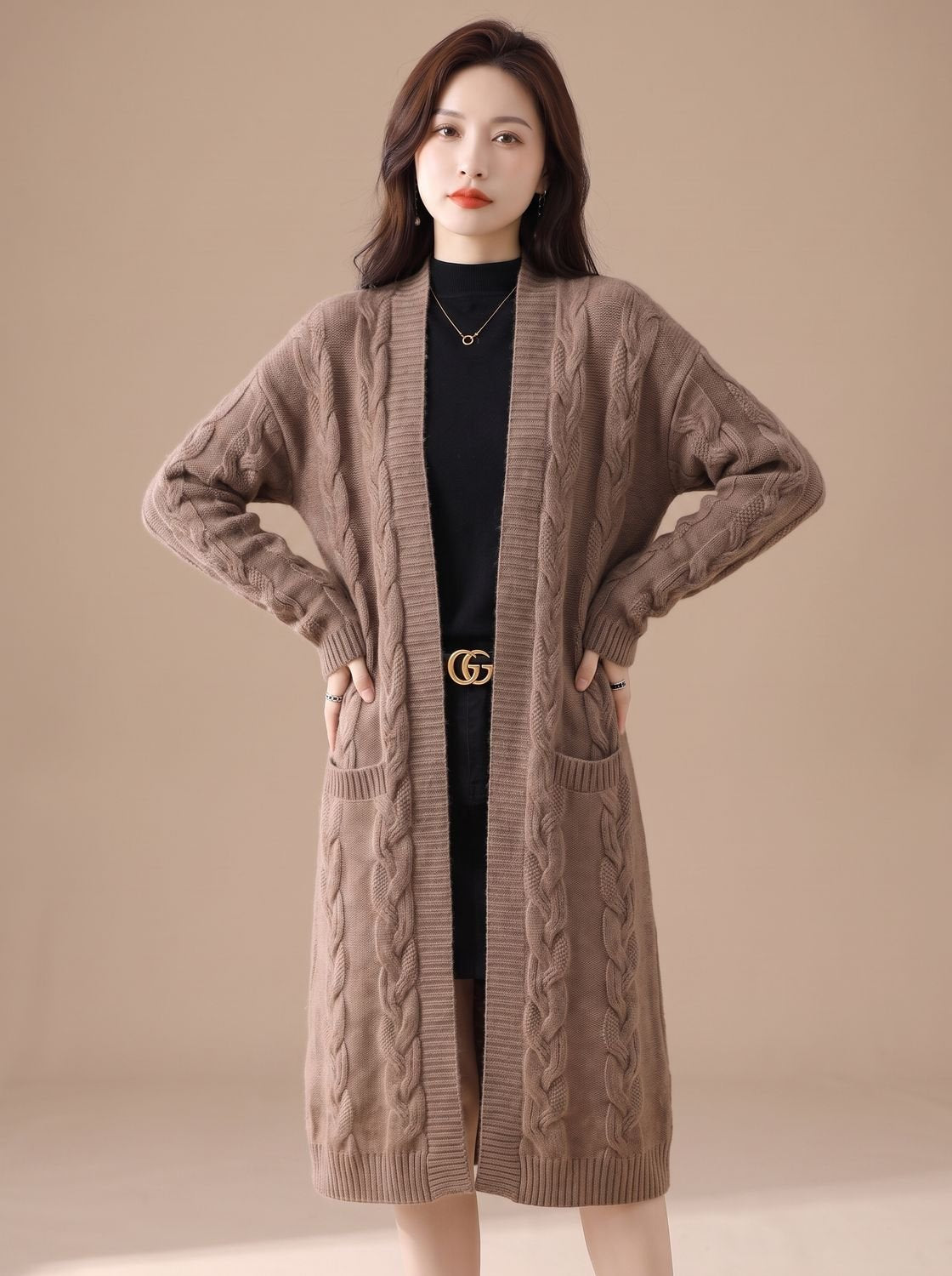 Sophia | Women's Oversized Open-Front Striped Long Knit Cardigan