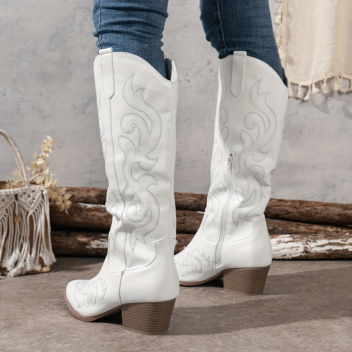 Verity | Women's Embroidered Knee-High Block Heel Cowboy Boots