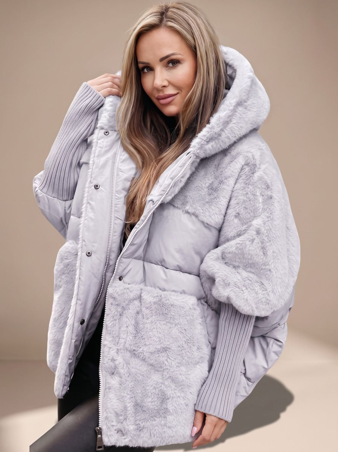 Victoria | Women's Faux Fur Quilted Plush Hooded Coat