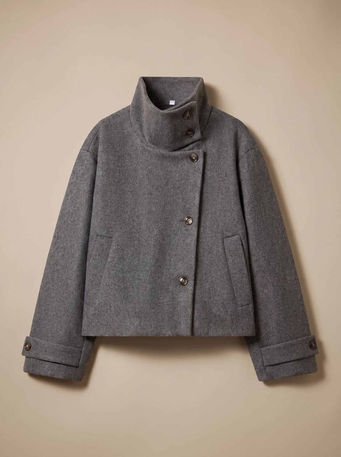 Victoria | Women's High Neck Wool Blend Stand Collar Button-Front Short Coat