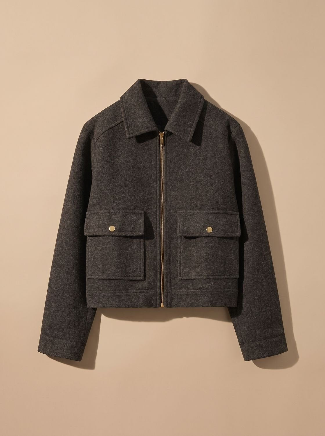 Victoria | Women's High Neck Wool Blend Stand Collar Button-Front Short Coat