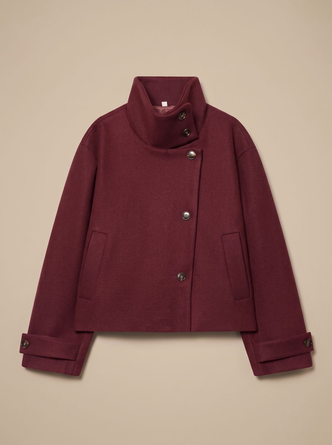 Victoria | Women's High Neck Wool Blend Stand Collar Button-Front Short Coat