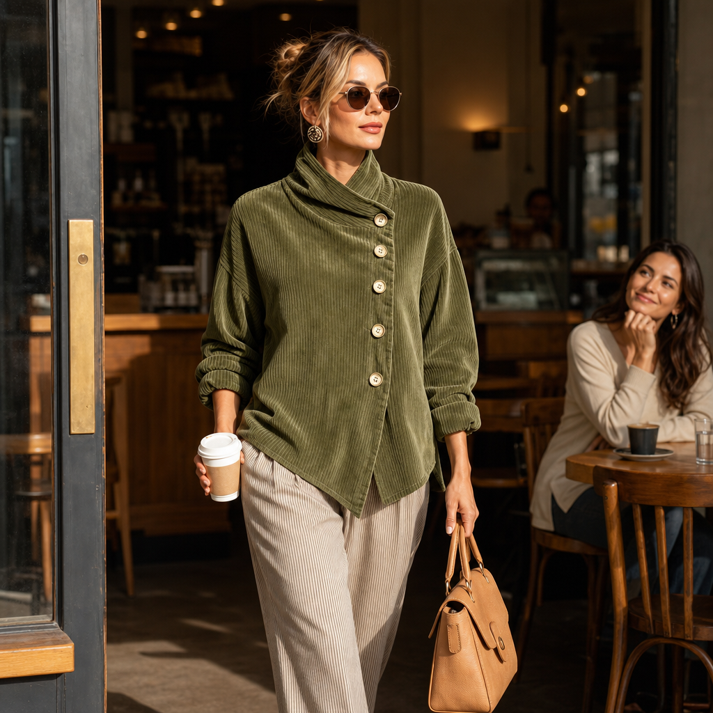 Vivienne | Women's Jacket with Asymmetric Buttons and Ribbing