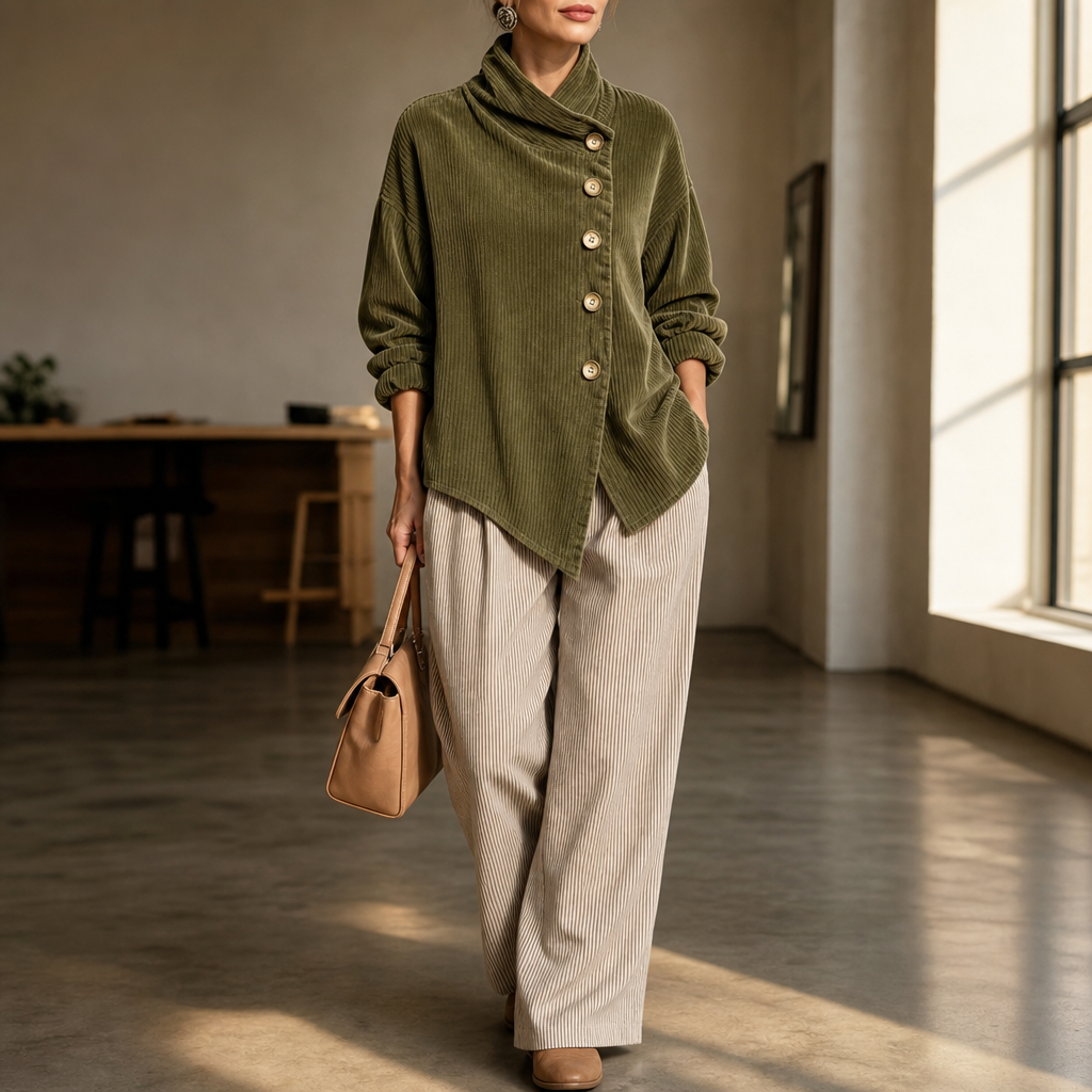 Vivienne | Women's Jacket with Asymmetric Buttons and Ribbing