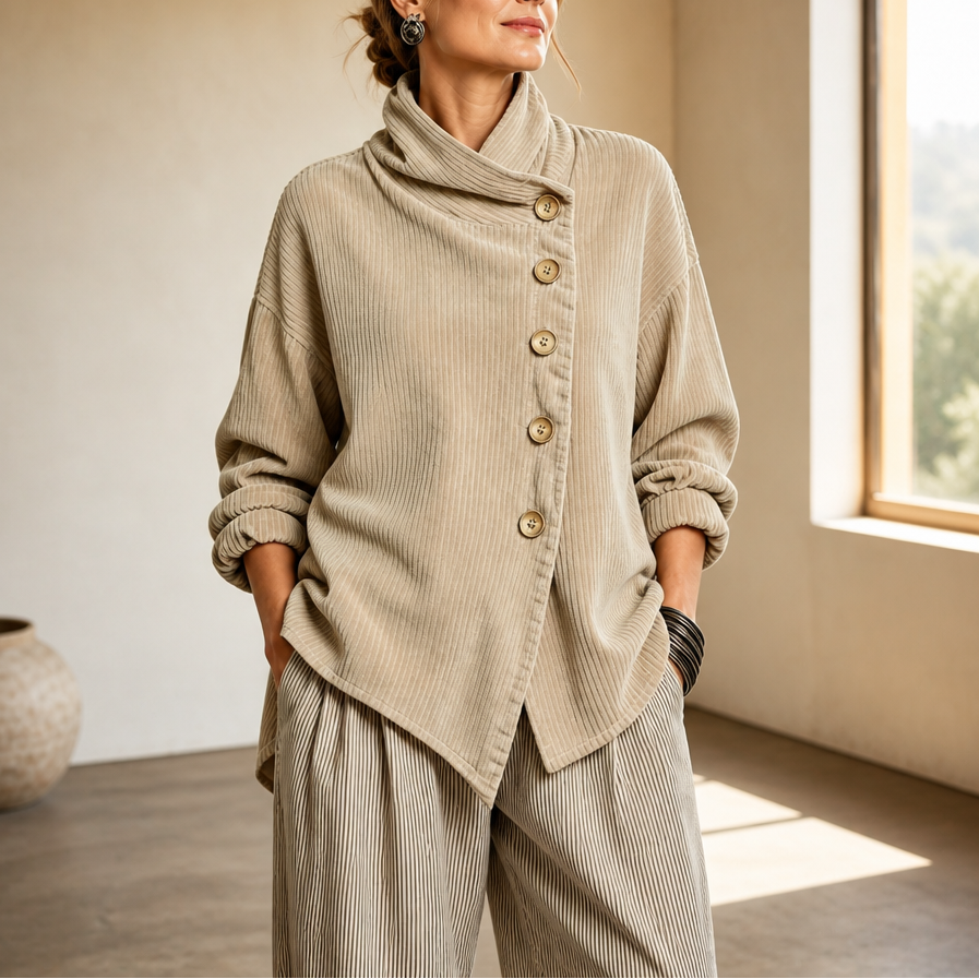 Vivienne | Women's Jacket with Asymmetric Buttons and Ribbing