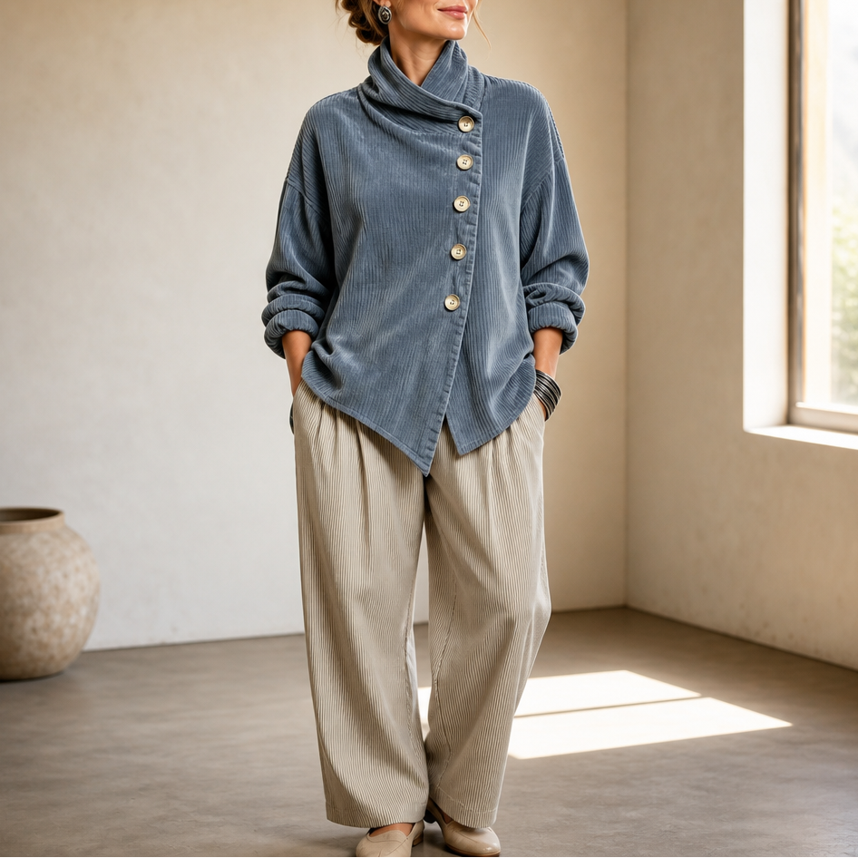 Vivienne | Women's Jacket with Asymmetric Buttons and Ribbing