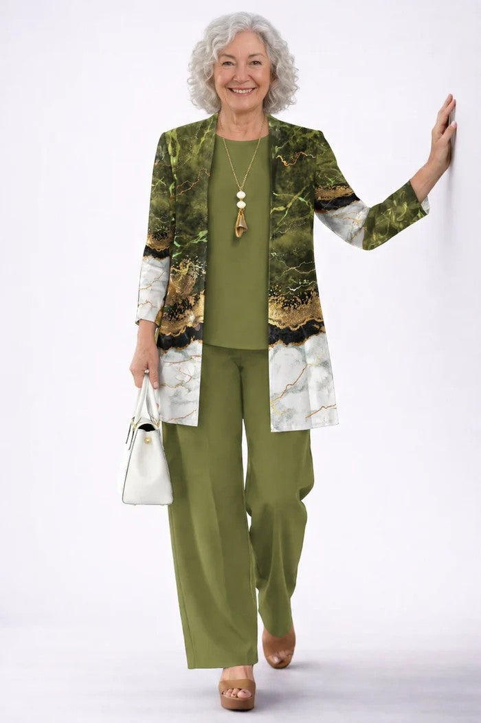 Vivienne | Women's Printed Open Front Cardigan Three-Piece Set
