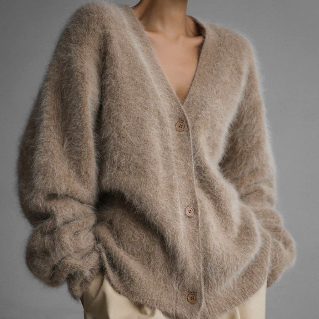 Vivienne | Women's V-Neck Button Down Fuzzy Cardigan