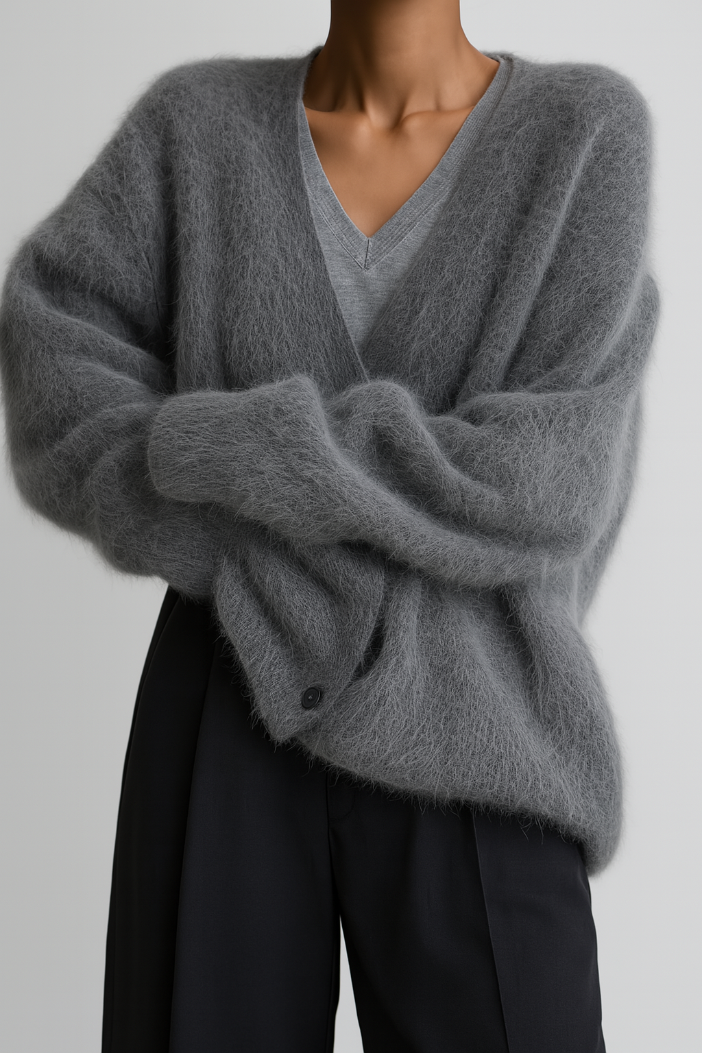 Vivienne | Women's V-Neck Button Down Fuzzy Cardigan