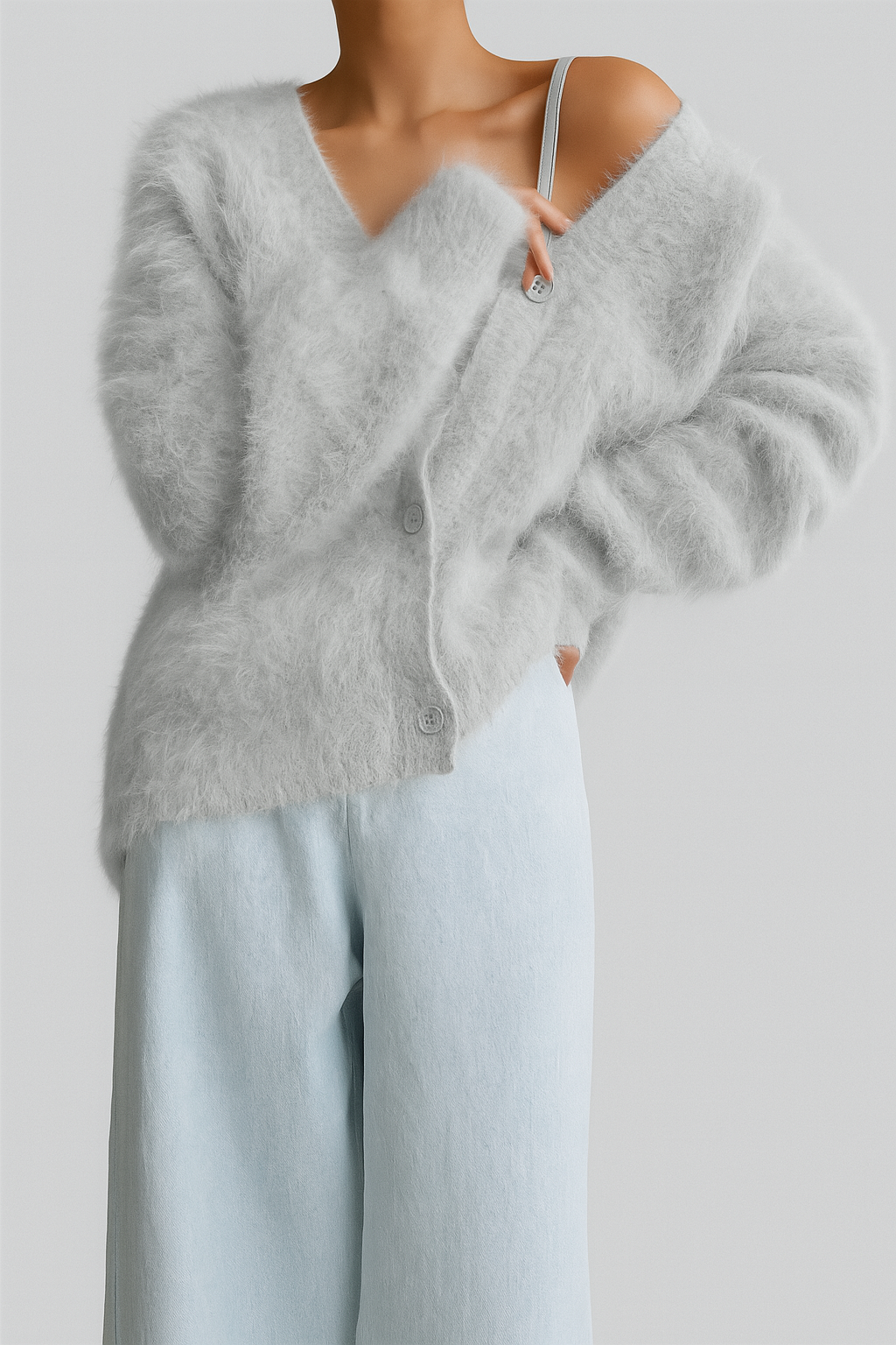 Vivienne | Women's V-Neck Button Down Fuzzy Cardigan