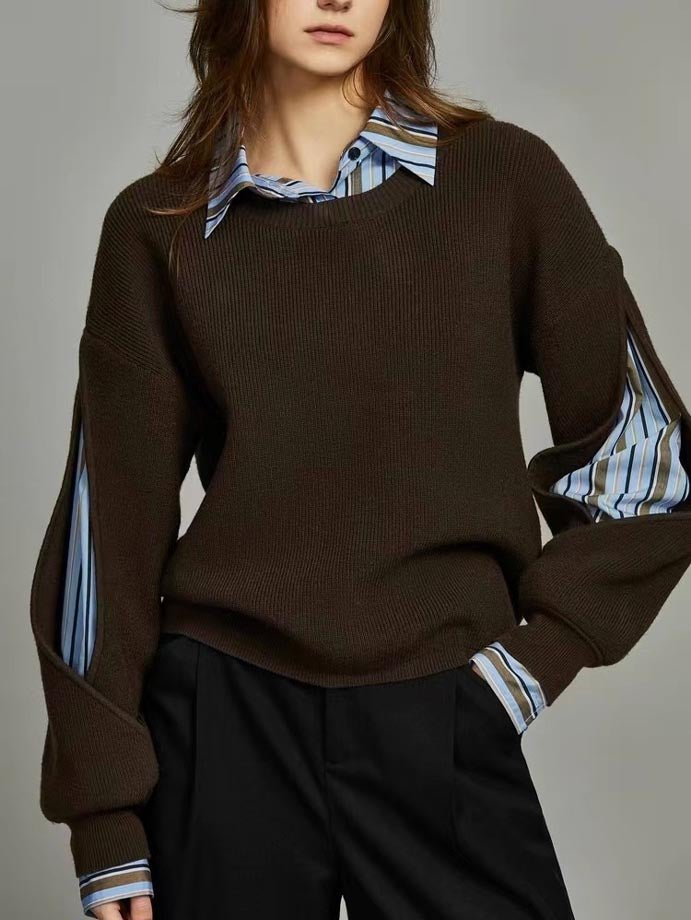 Women's 2 in 1 Ribbed Cutout Sweater | Open Elbow Knit