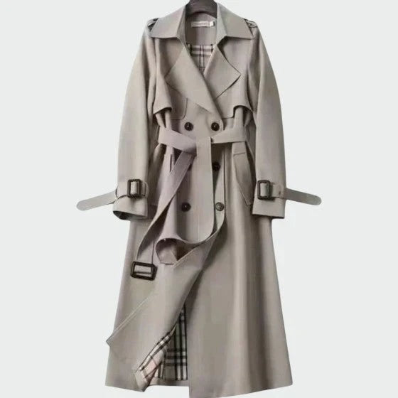 Women's Belted Double-Breasted Long Trench Coat