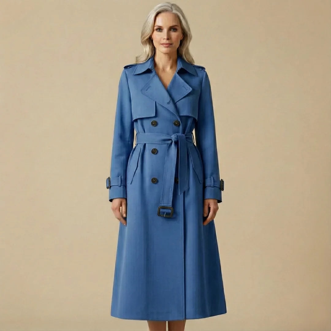 Women's Belted Double-Breasted Long Trench Coat