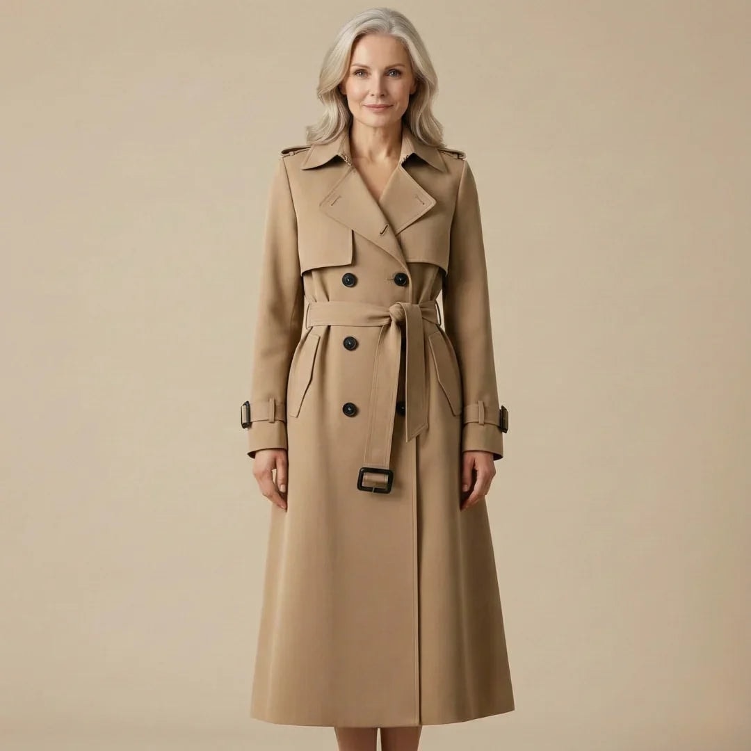 Women's Belted Double-Breasted Long Trench Coat