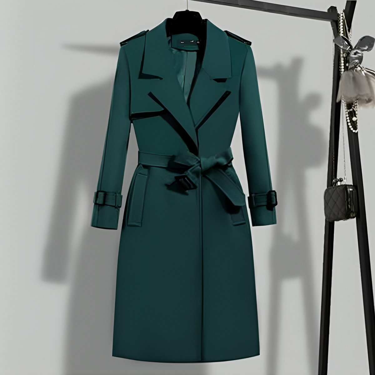Women's Belted Trench Coat with Notched Lapel