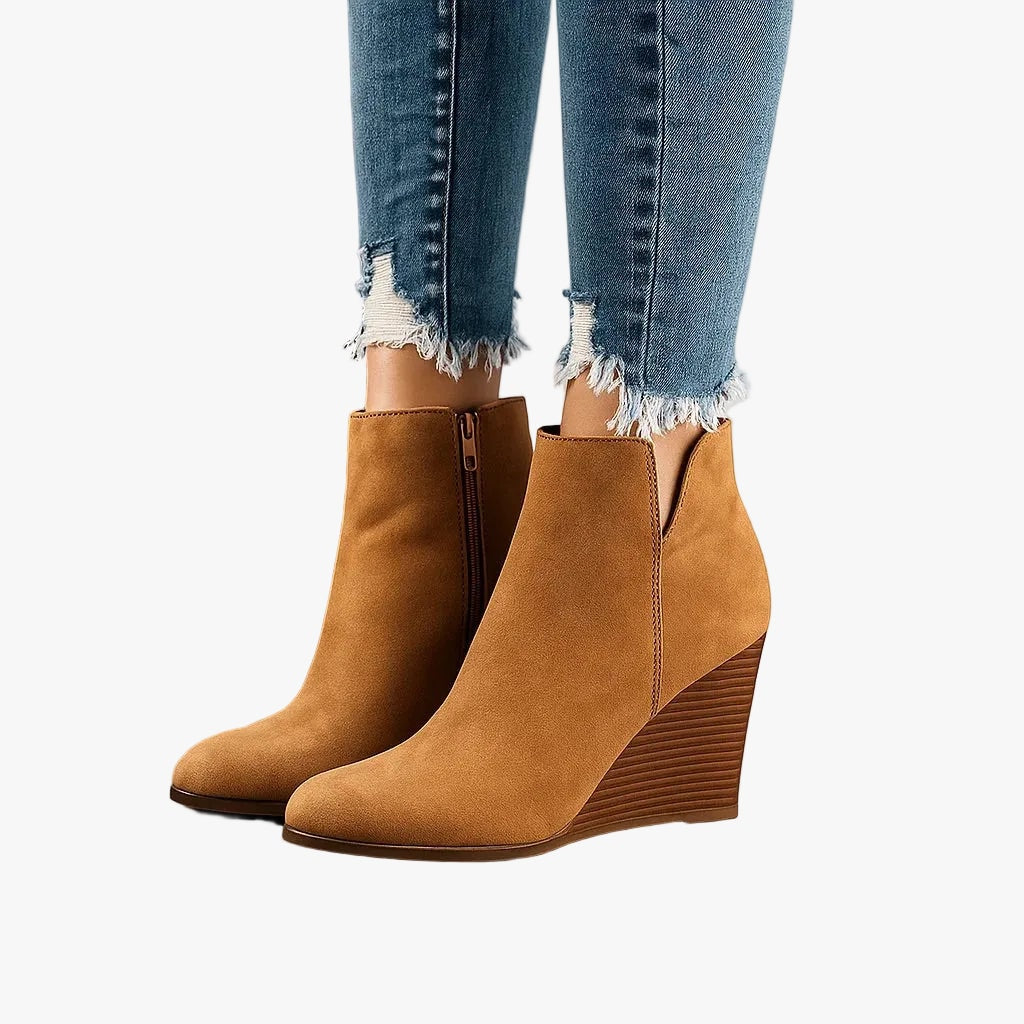 Women's Brown Suede Wedge Ankle Boots