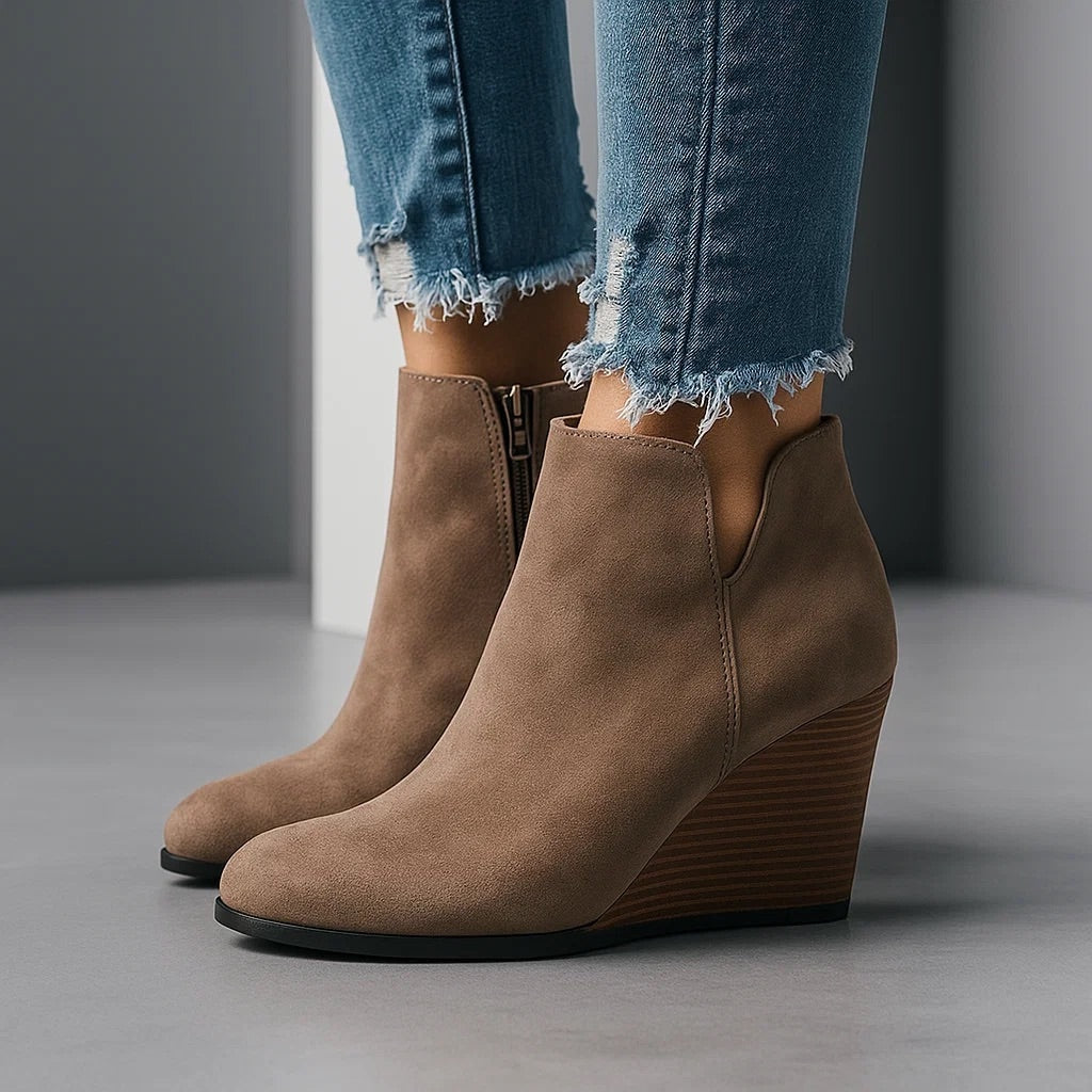 Women's Brown Suede Wedge Ankle Boots