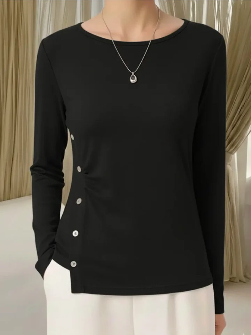 Women's Button-Detail Knit Top with Round Neck