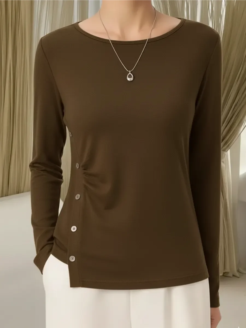 Women's Button-Detail Knit Top with Round Neck