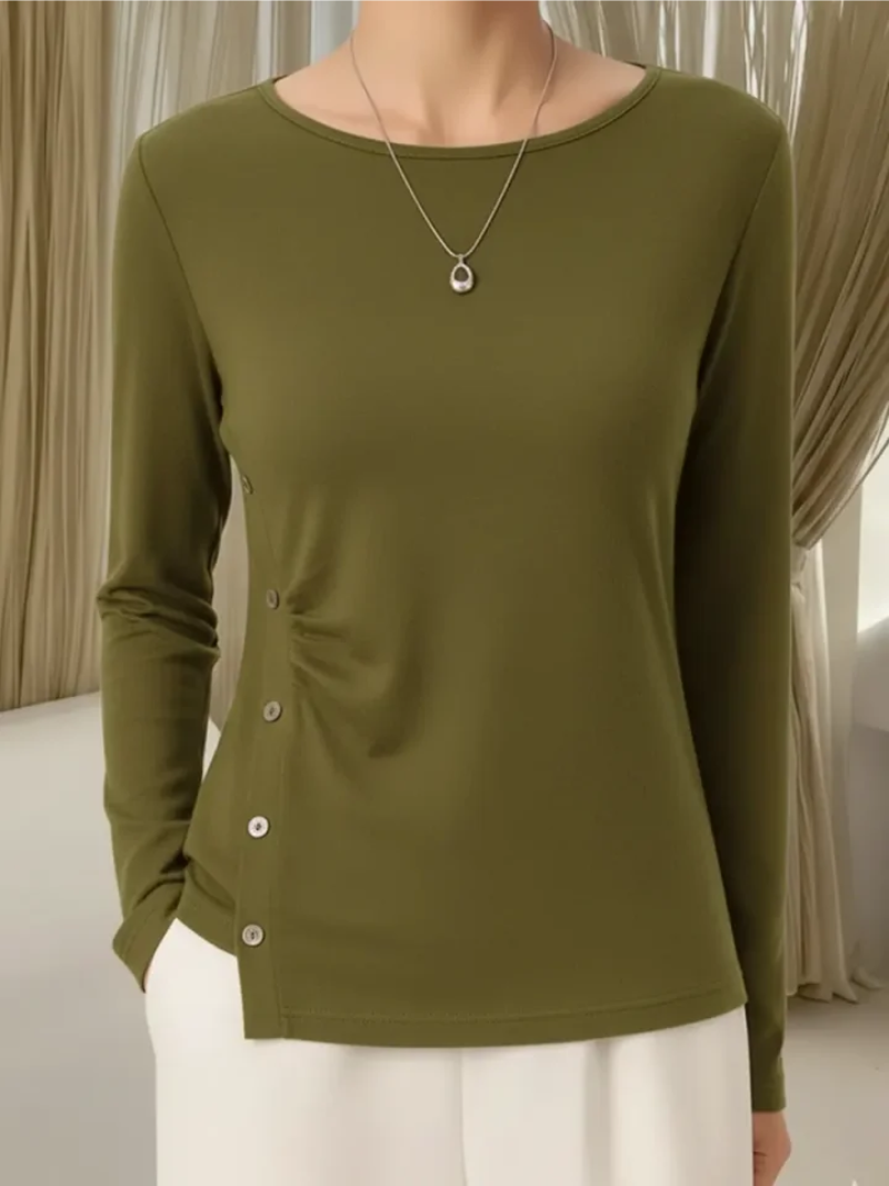 Women's Button-Detail Knit Top with Round Neck