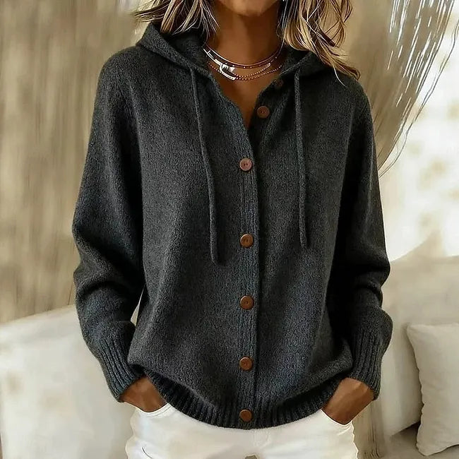 Women's Button Front Hooded Knit Cardigan Sweater