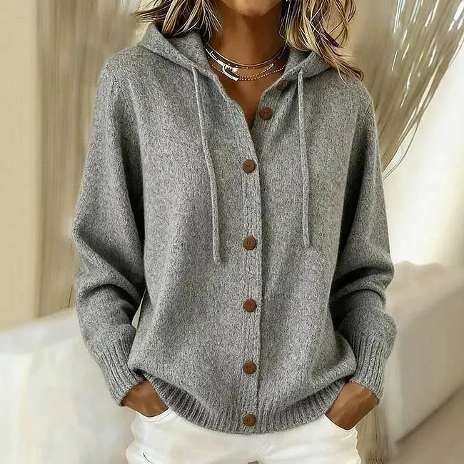 Women's Button Front Hooded Knit Cardigan Sweater