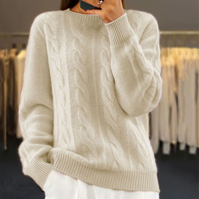 Women's Cable Knit Crew Neck Pullover Sweater