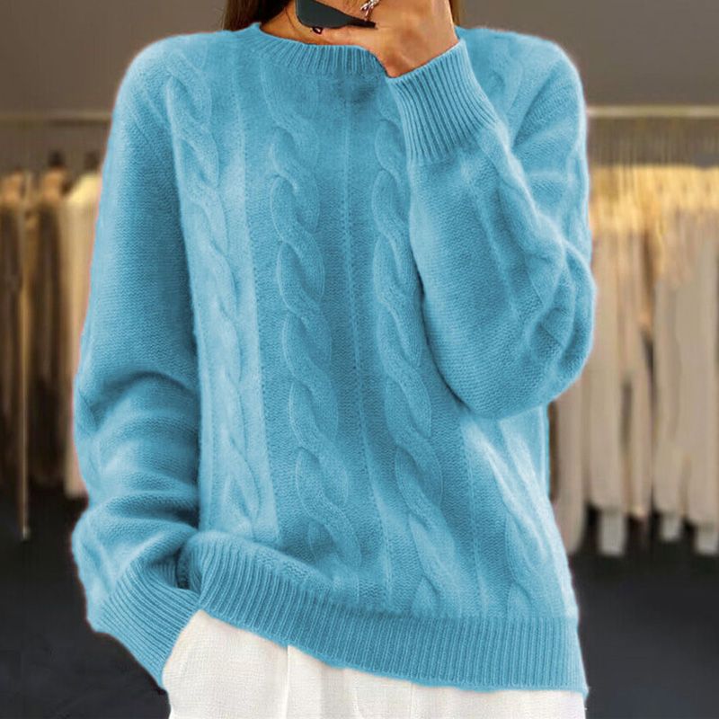 Women's Cable Knit Crew Neck Pullover Sweater