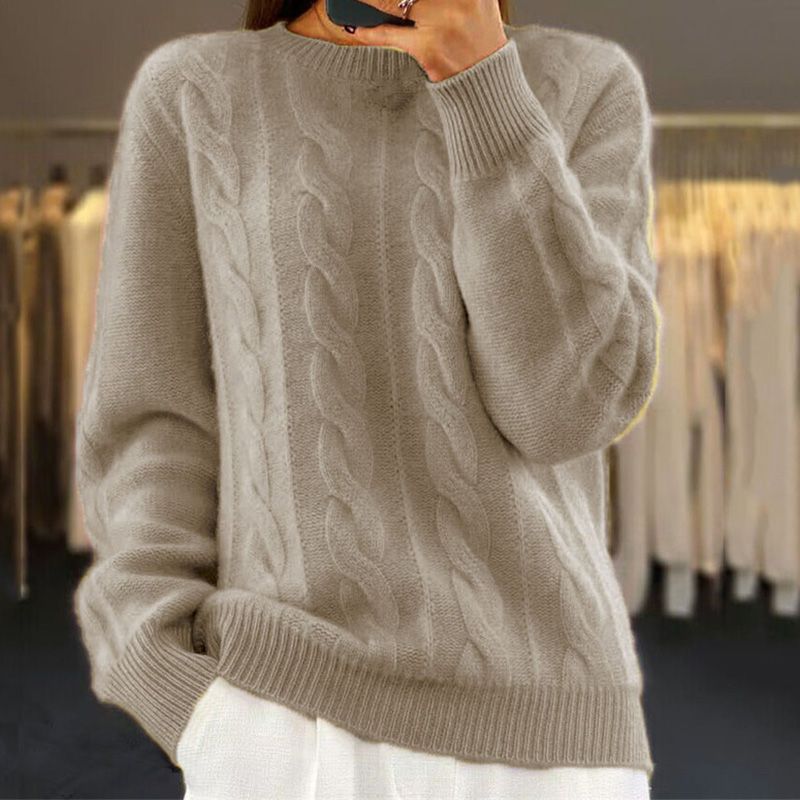 Women's Cable Knit Crew Neck Pullover Sweater