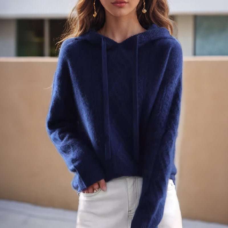 Women's Cable-Knit Hooded Pullover | Wool Blend Drawstring