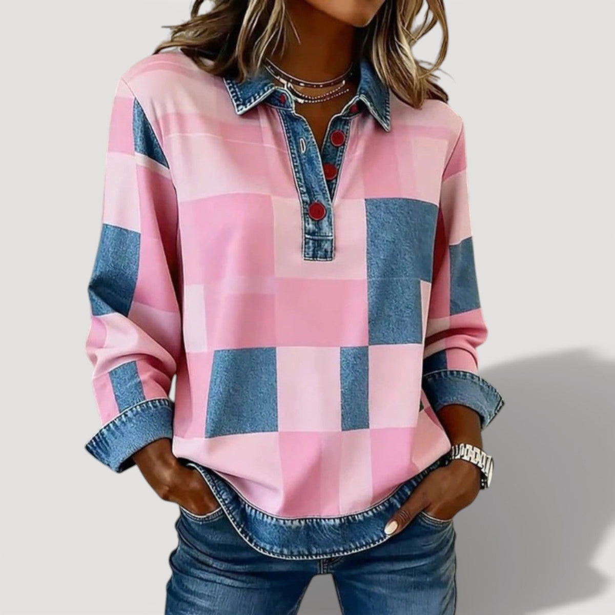 Women's Check Collared Top
