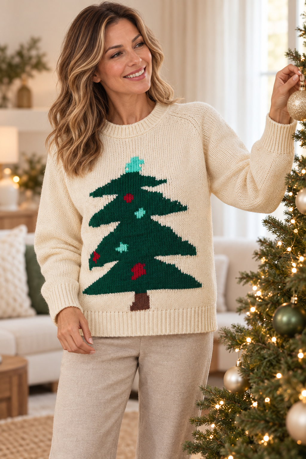 Women's Christmas Tree Jacquard Knit Sweater