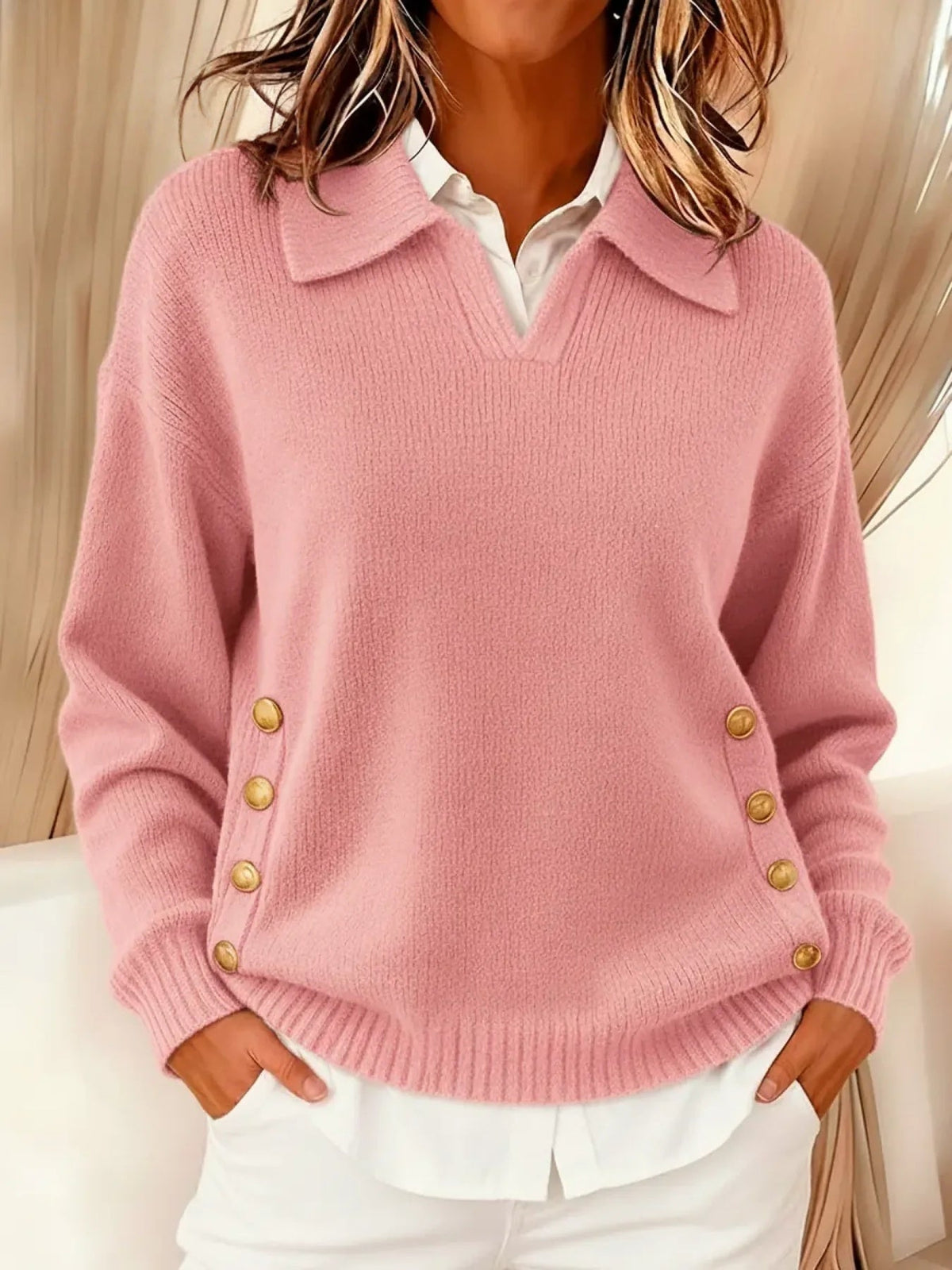 Women's Collared V-Neck Polo Sweater