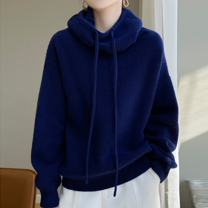 Women's Cowl Hood Wool Sweater | Oversized Relaxed Knit