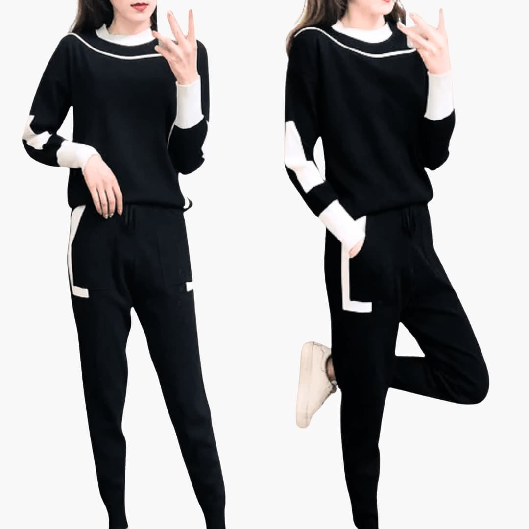 Women's Crew Neck Colorblock Sweater Two Piece Set