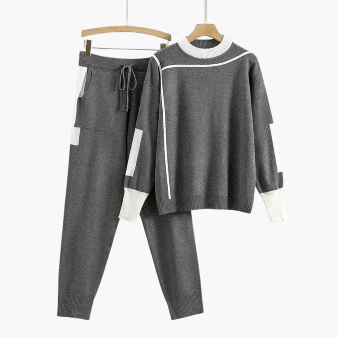 Women's Crew Neck Colorblock Sweater Two Piece Set