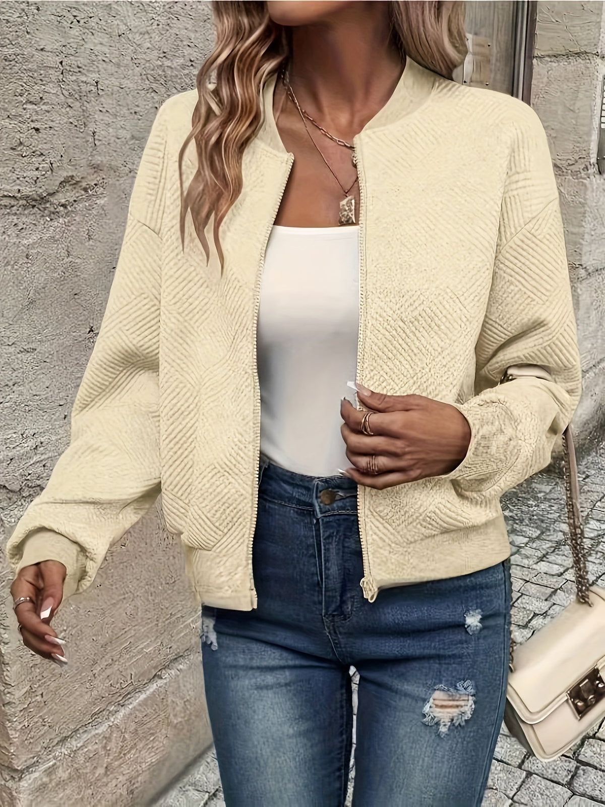 Women's Cropped Quilted Bomber Jacket