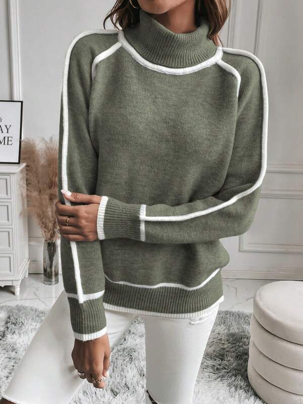Women's Cropped Striped Turtleneck Sweater