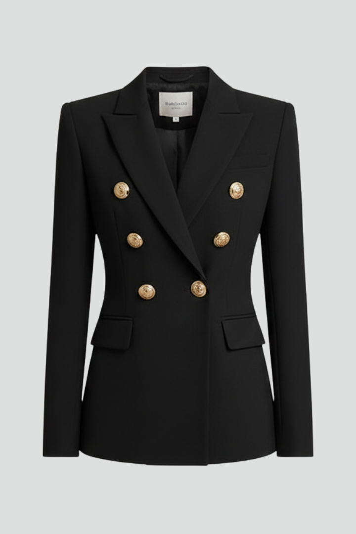 Women's Double-Breasted Blazer with Gold-Tone Button Details