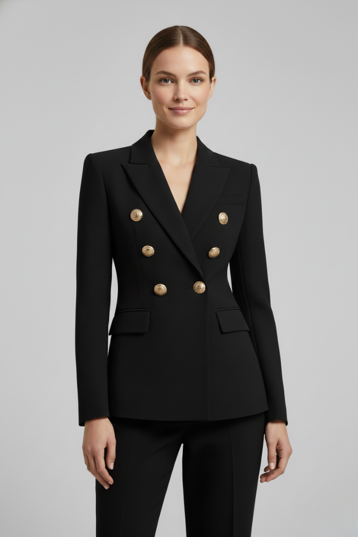 Women's Double-Breasted Blazer with Gold-Tone Button Details