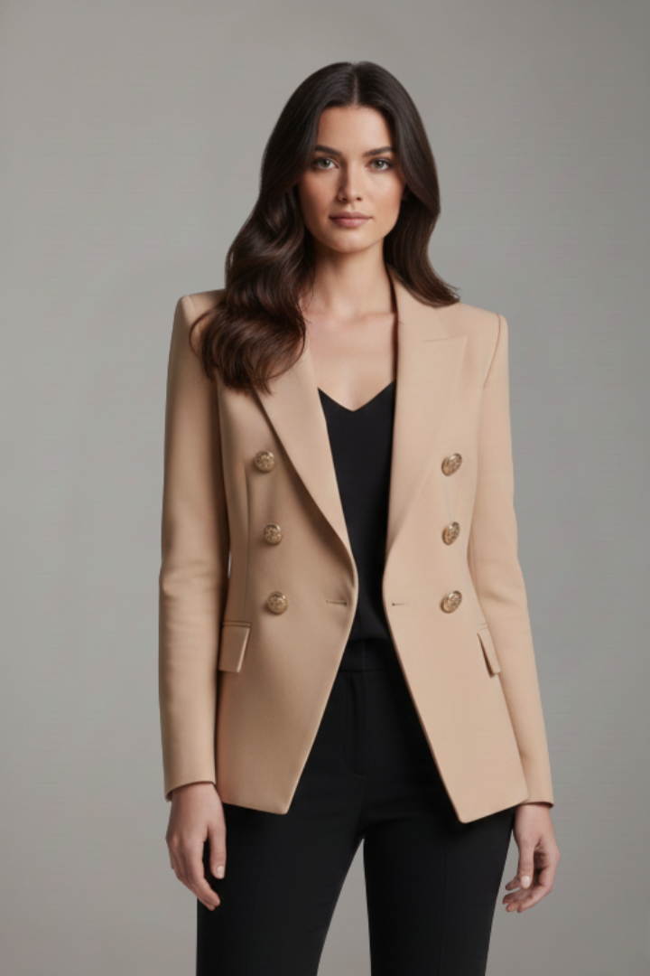 Women's Double-Breasted Blazer with Gold-Tone Button Details