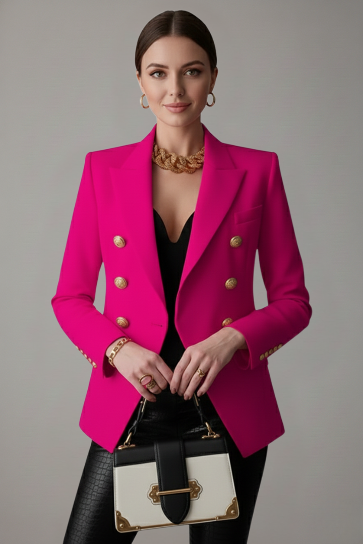 Women's Double-Breasted Blazer with Gold-Tone Button Details