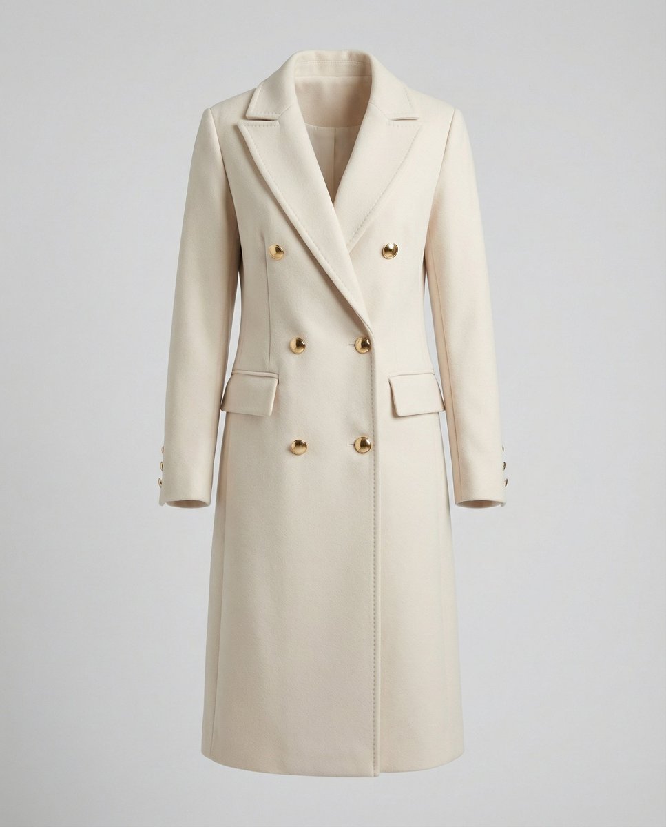Women's Double-Breasted Longline Coat with Gold Buttons