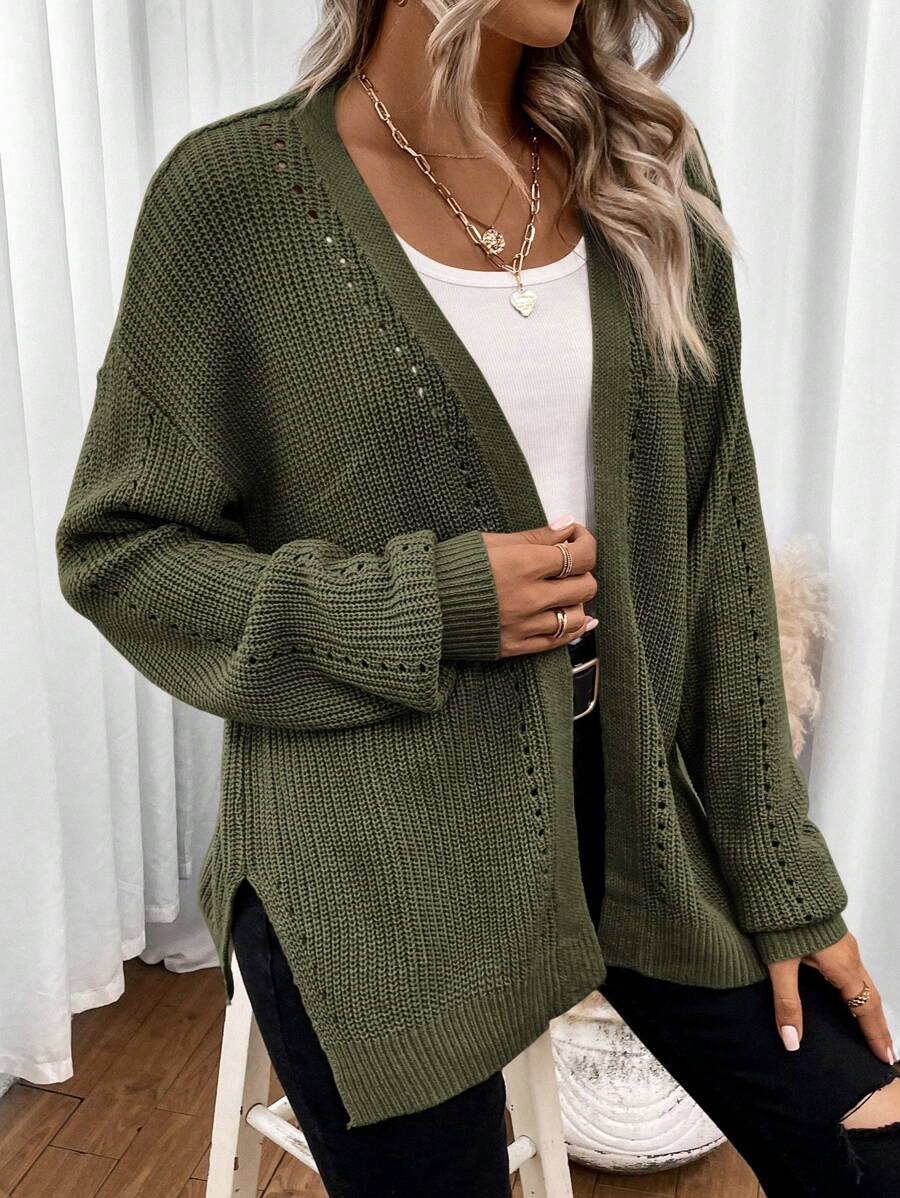 Women's Drop Shoulder Pointelle Knit Cardigan