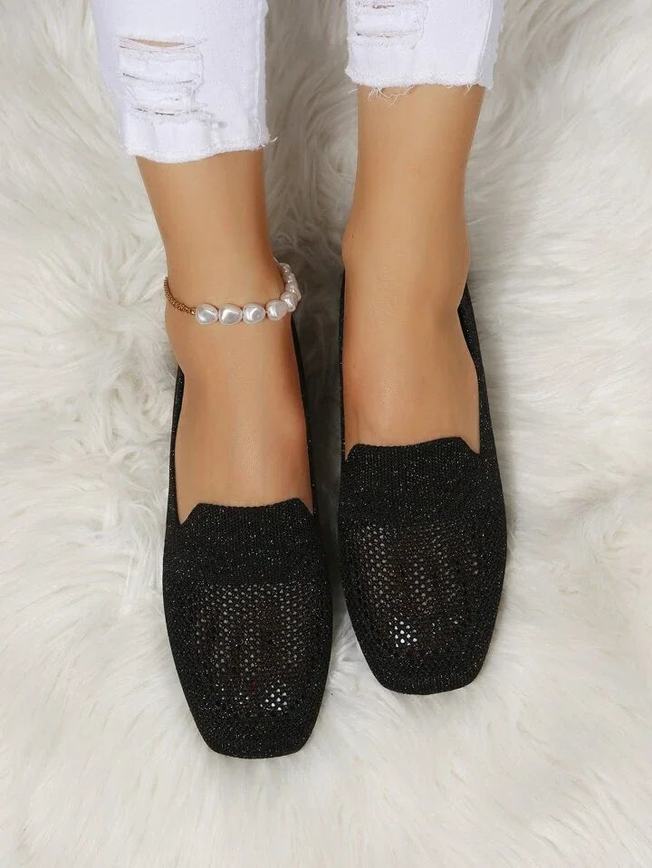 Women's Embellished Ballet Flats with Pearl Ankle Strap