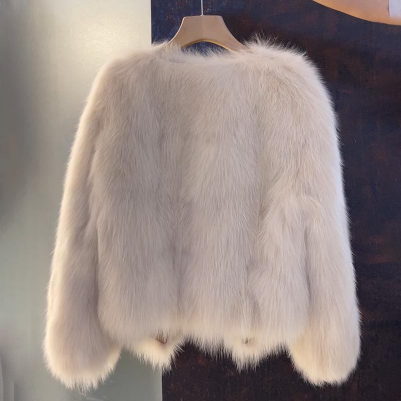 Women's Faux Fur Jacket with Buckle Detail Open Front