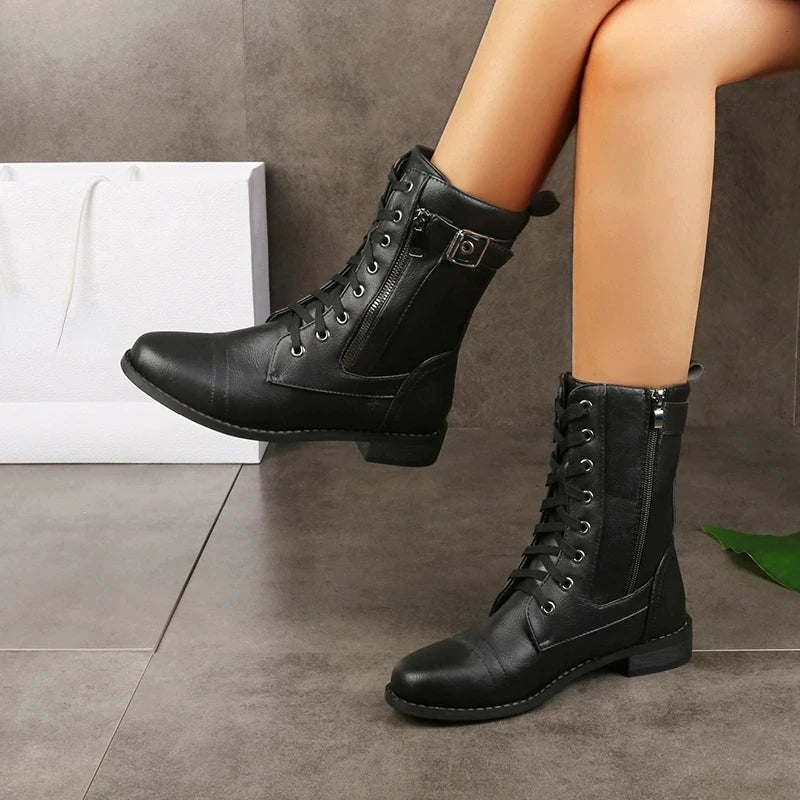 Women's Faux Leather Lace-Up Combat Ankle Boots
