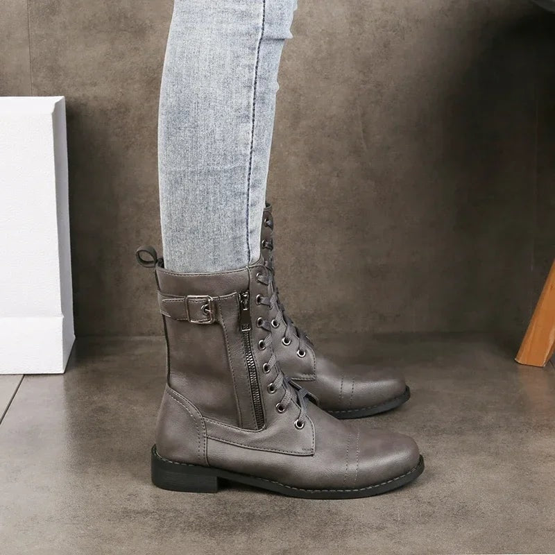 Women's Faux Leather Lace-Up Combat Ankle Boots