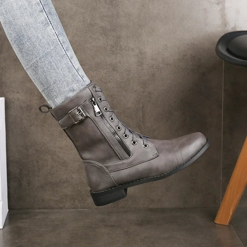 Women's Faux Leather Lace-Up Combat Ankle Boots